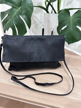 ASOS Black Leather Fold-Over Crossbody Bag - Minimal Women's Shoulder Bag